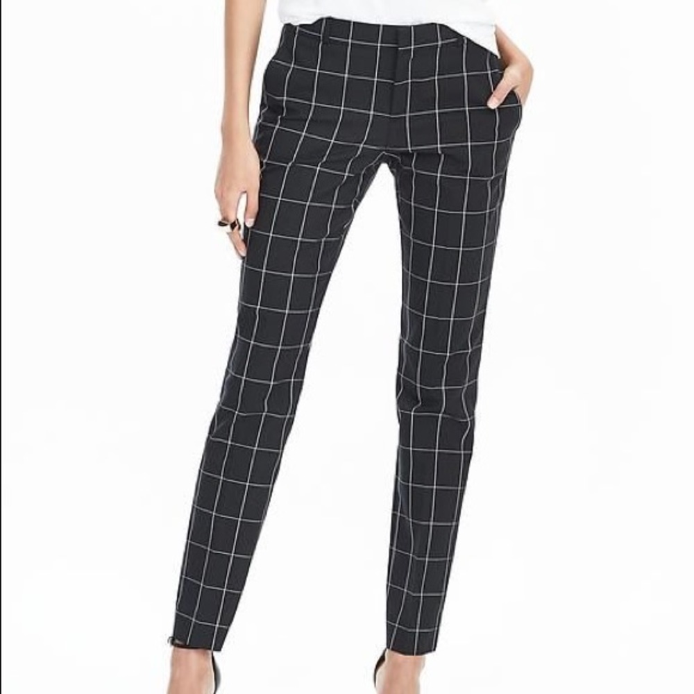 Banana Republic Ryan-Fit Black and White Plaid Pants Size 10